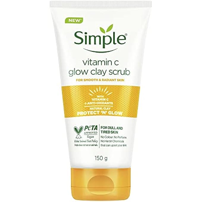 simple PROTECT N GLOW VITAMIN C GLOW CLAY SCRUB 150ML | GENTLY EXFOLIATES FOR SMOOTH & RADIANT SKIN | FOR DULL & TIRED SKIN - Image 1